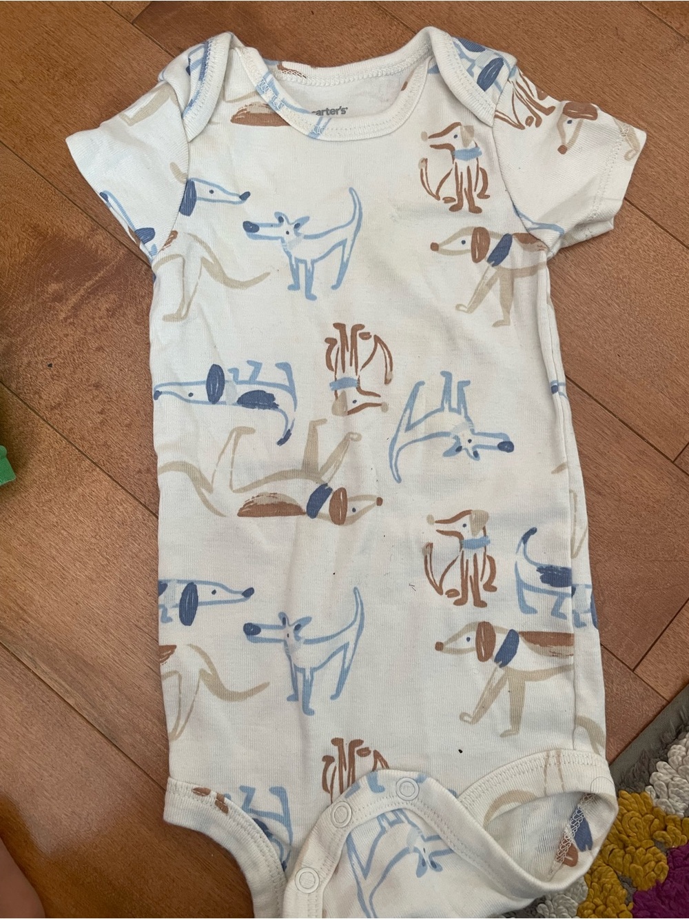 Carter's Cream Short-Sleeve Onesie with Blue and Brown Dog Print